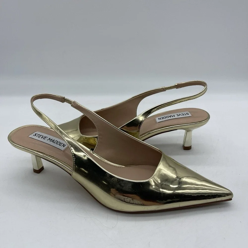 Steve Madden Aliz ALIZIO1S1 Women's Size 9 Slingback Shoes Gold Kitten Heel Pump
